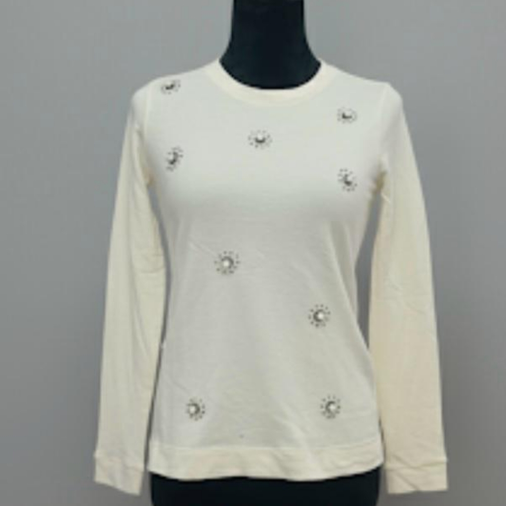 NWT, Banana Republic Cream Embellished Long Sleeve Tee. Size: XS.